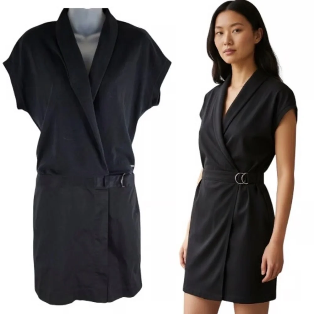 Lacoste Wrap Dress Short Sleeve Black Logo Size 34 - Picture 7 of 7